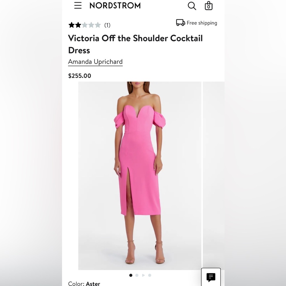 NWT Amanda Uprichard Victoria off the shoulder cocktail dress size Medium